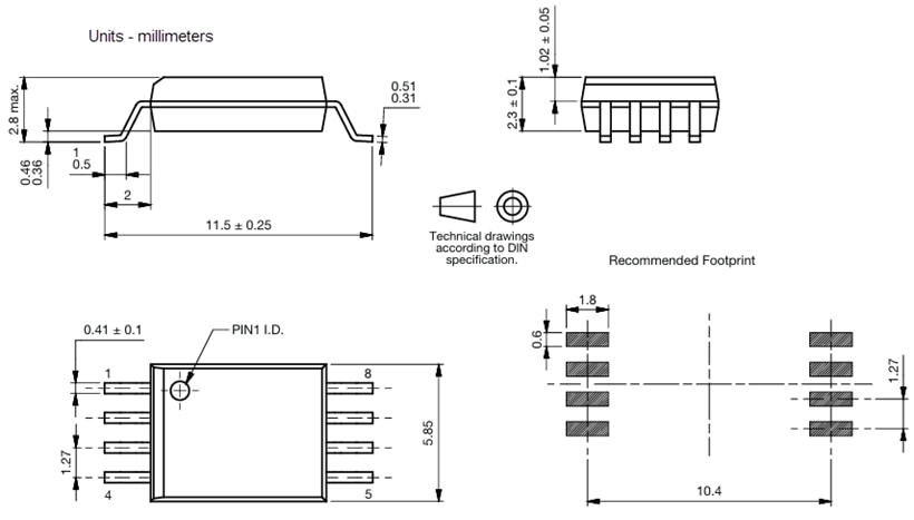 機械図面 - Vishay Semiconductors VIA0050DD絶縁アンプ